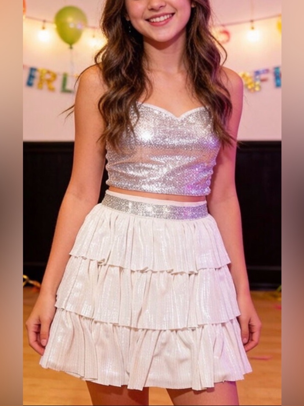 Cat & Jack Silver Sparkly Tiered Skirt